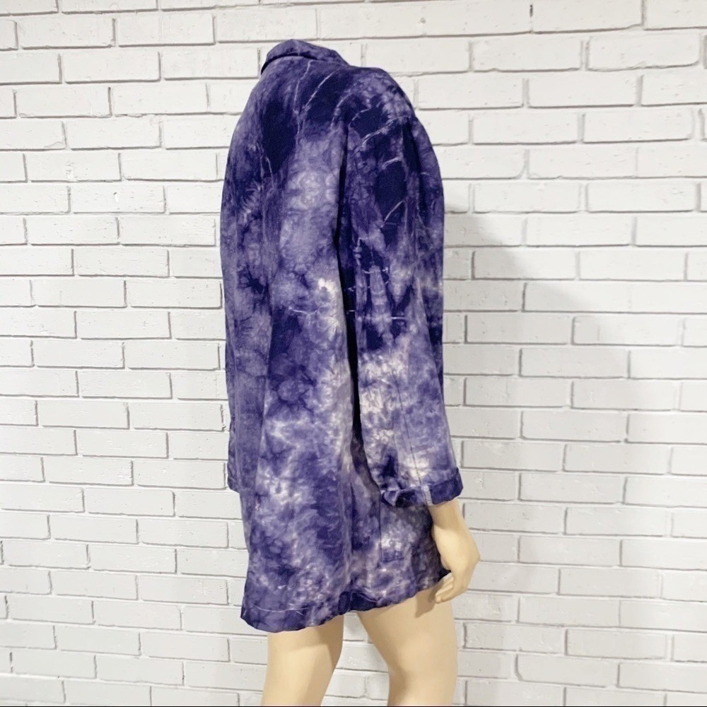 Anthropologie Amadi Purple Tie Dye Oversized Double Breasted Linen Blend Blazer - Picture 10 of 11